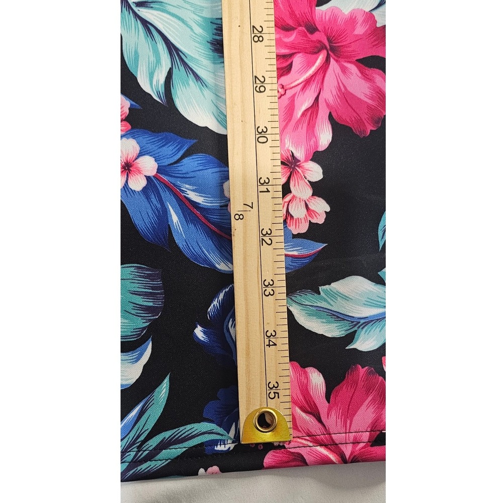 Venus Floral Tropical Hibiscus Sheath Dress Black Pink Blue Size 2 Cutout Back - Picture 7 of 7